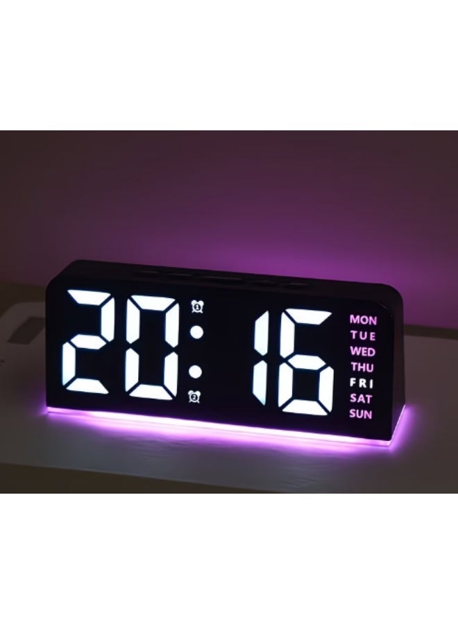 TIMESS ساعة منبه رقمية حديثة بتقنية LED، تعمل بمنفذ USB، سطوع قابل للتعديل، تعرض درجة الحرارة والتاريخ واليوم، بنظامي عرض الوقت 24 ساعة و12 ساعة، ساعة منزلية أنيقة متعددة الوظائف. مناسبة لغرف النوم والمكاتب وغرف المعيشة، ولتزيين المنزل. - Image 1